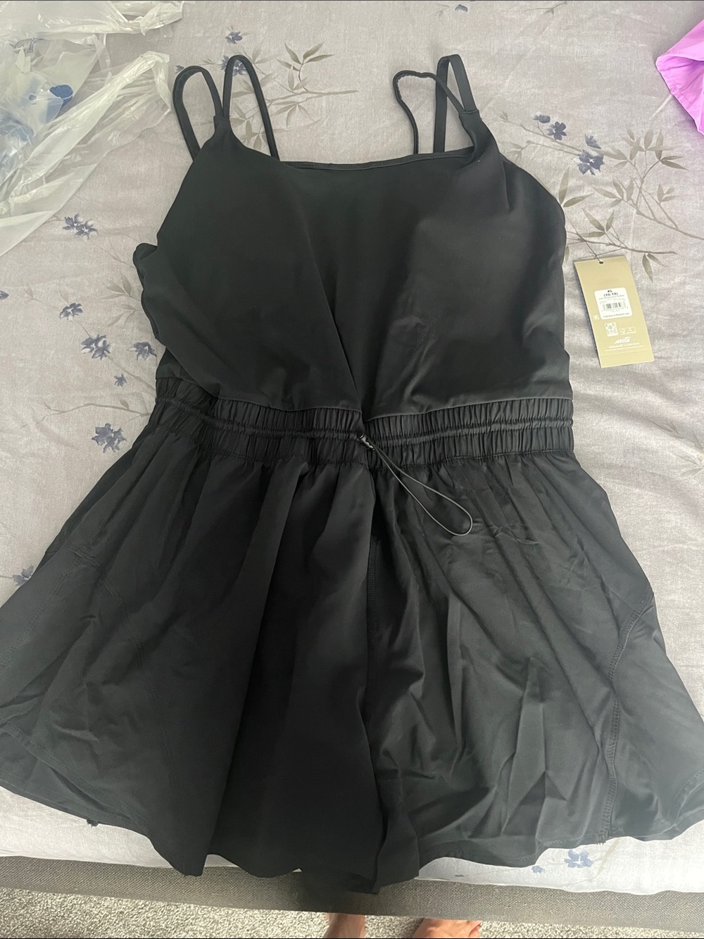 Avia Black Women's Athletic Romper with Adjustable Waist